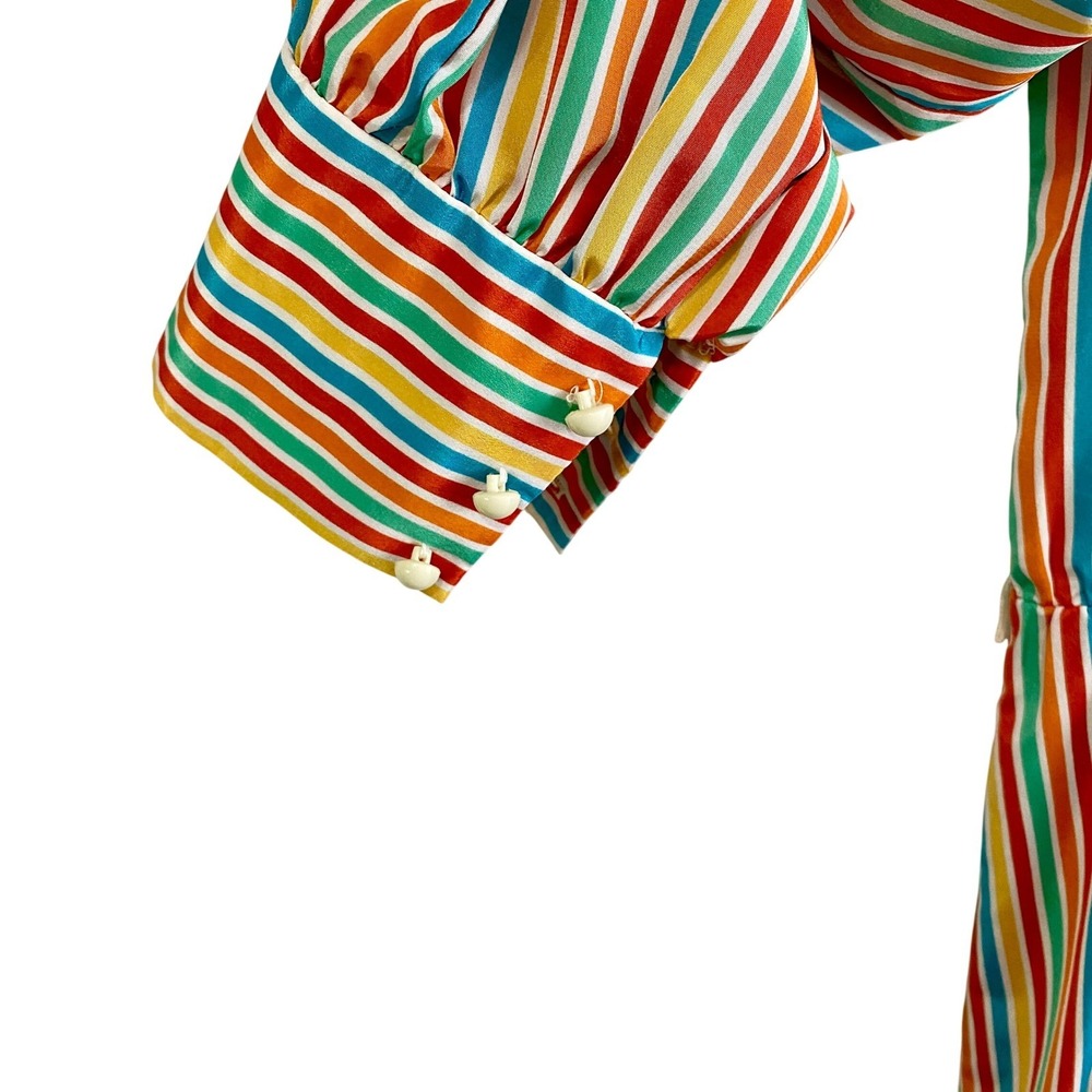 Vintage Malouf of‎ Dallas Rainbow Stripe Shirt Dress Womens 12 70s 80s Retro Mod - Picture 7 of 8
